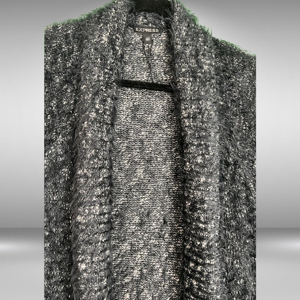 Express Black/White Fuzzy Eyelash Open Front Supe… - image 3